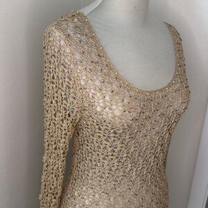 Vintage silk beaded crochet fringe boatneck top small s Rodeo